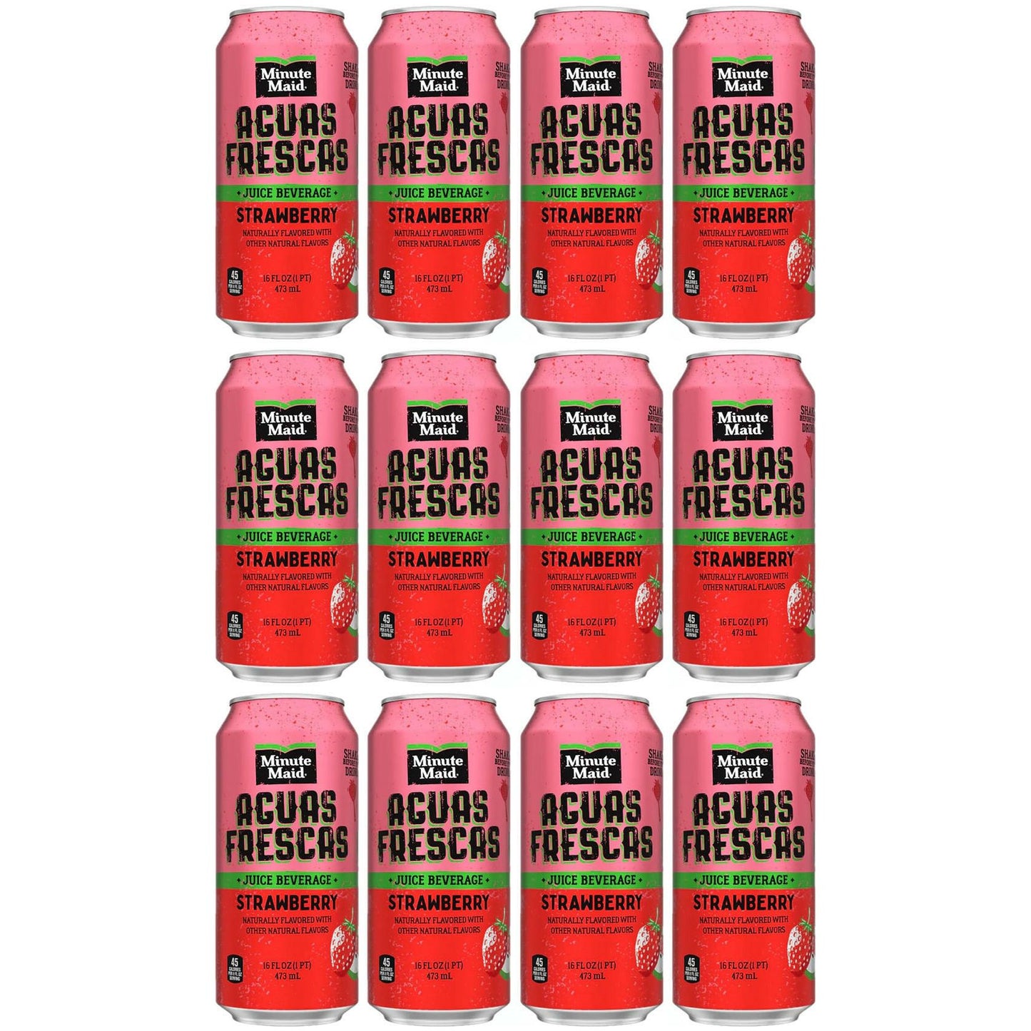 Minute Maid Aguas Frescas Strawberry, 16oz Cans, Pack of 12