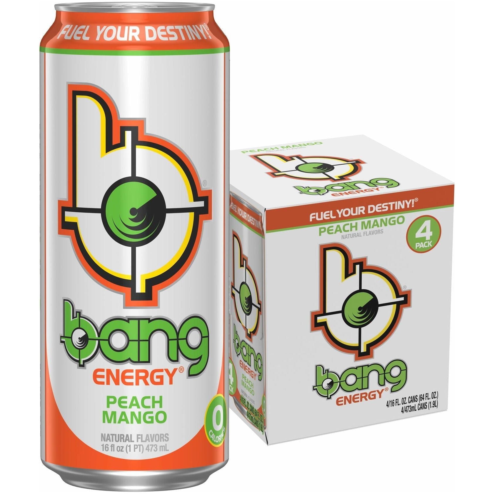 BANG Energy Drink, Refreshing Peach Mango Flavor, 16 fl oz, 4 Pack - Bang Energy