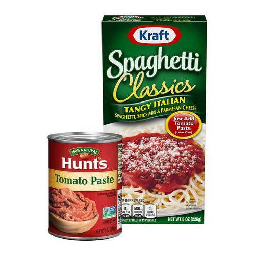 Kraft Classics Tangy Italian Spaghetti Meal Kit with Hunts Tomato Paste - Bundle of 2 (8oz & 6oz) - Kraft