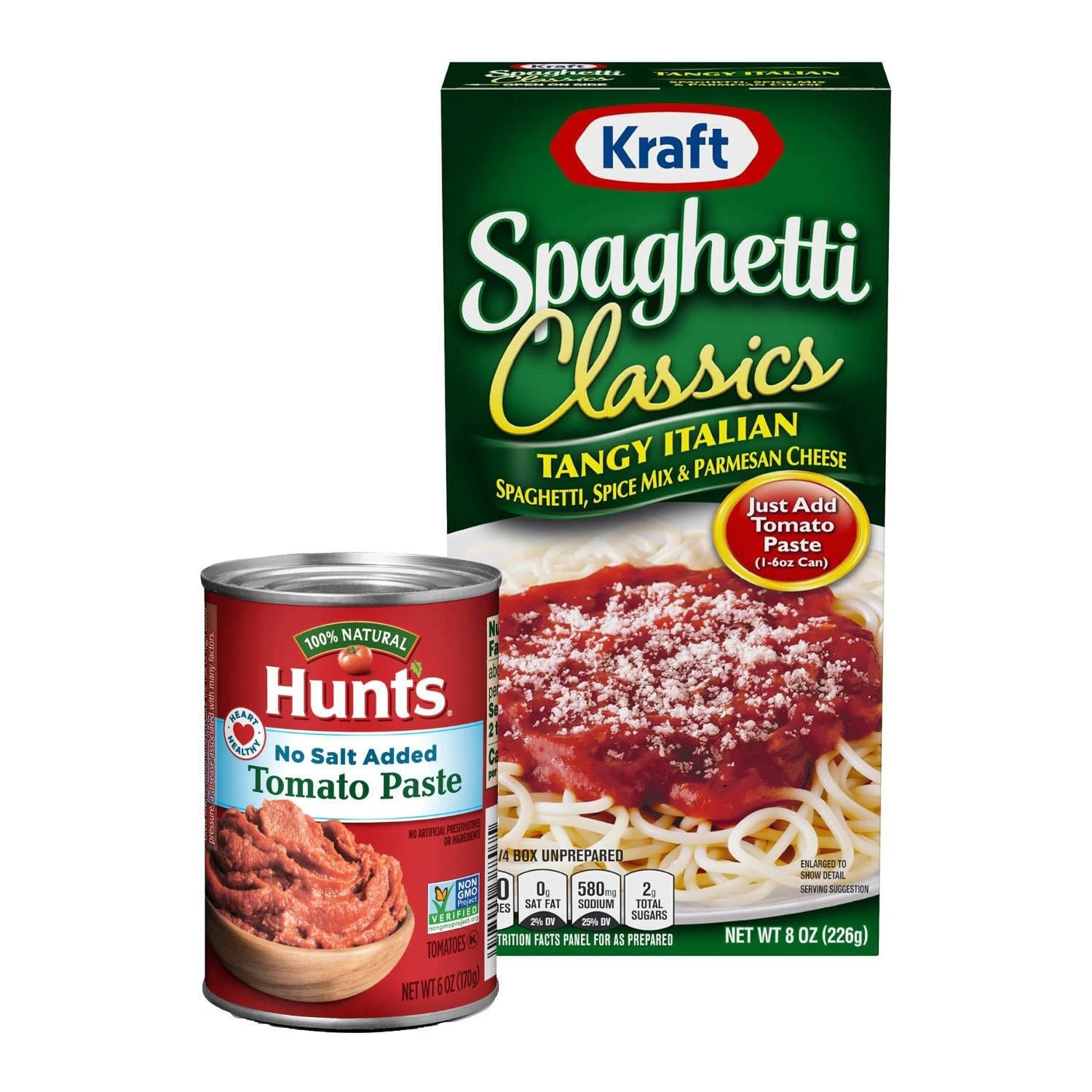 Kraft Italian Spaghetti Meal Kit & Hunts Tomato Paste Bundle - Complete 4-Serving Dinner Set - Kraft