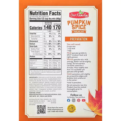 Our Family Pumpkin Pancake Mix 18oz