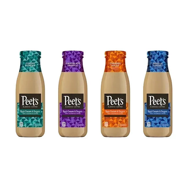 4 Pack-Peet's Coffee Glass Bottle Variety Pack, Chocolate Truffle, Vanilla Creme, Coffee and Creme, Caramel Dulce, 13.7oz Glass Bottles - Peet's Coffee