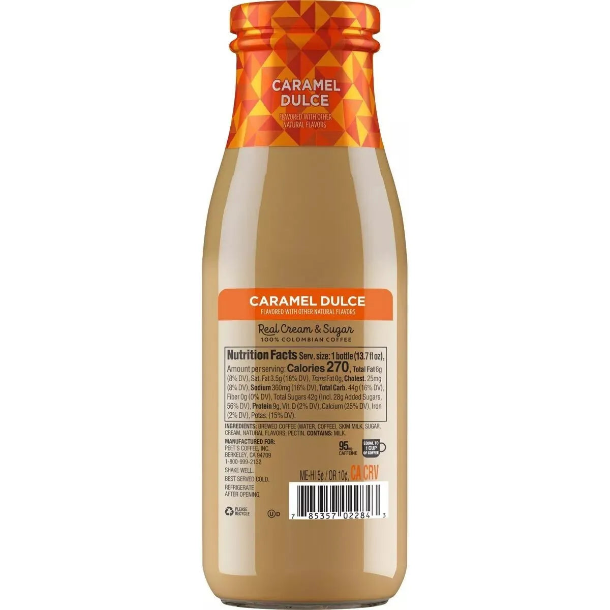 Peet's Caramel Dulce Coffee 13.7 oz Glass Bottles - 4 Pack